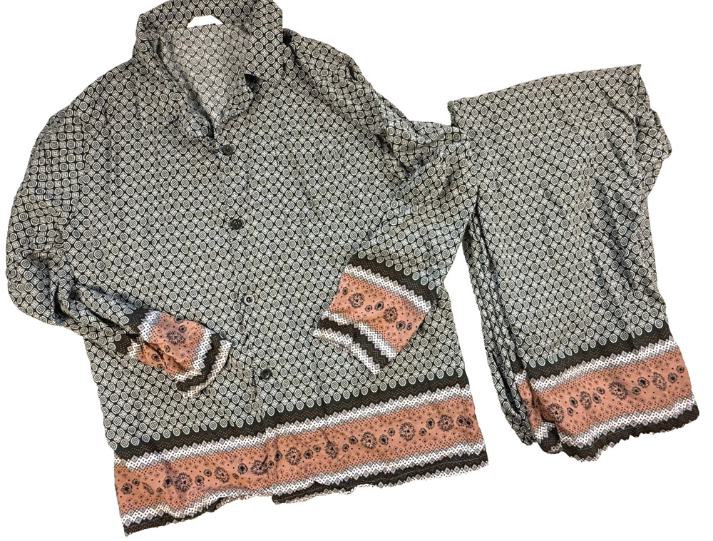 L’affair Pajamas Large men style border print Tribal Boho Cottagecore black whit